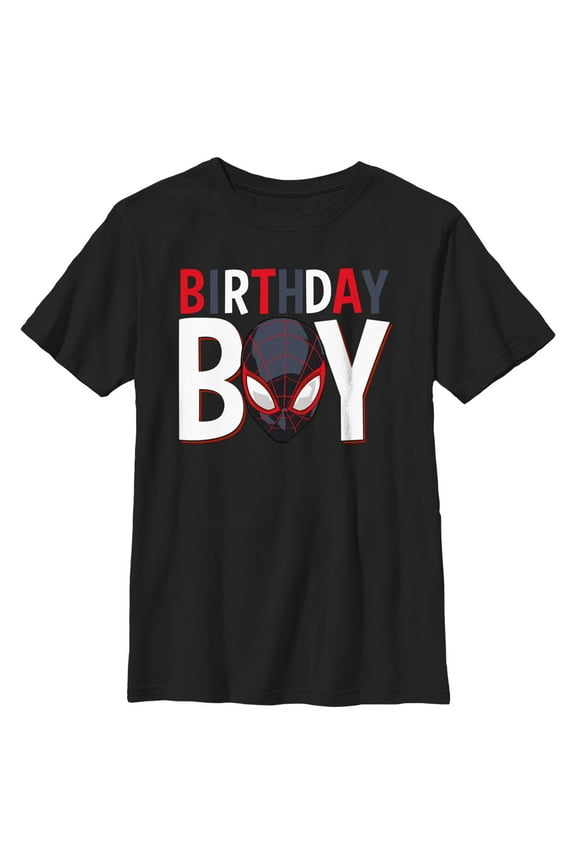 Boy's Marvel Birthday Boy Superhero Mask Graphic Tee Black Small