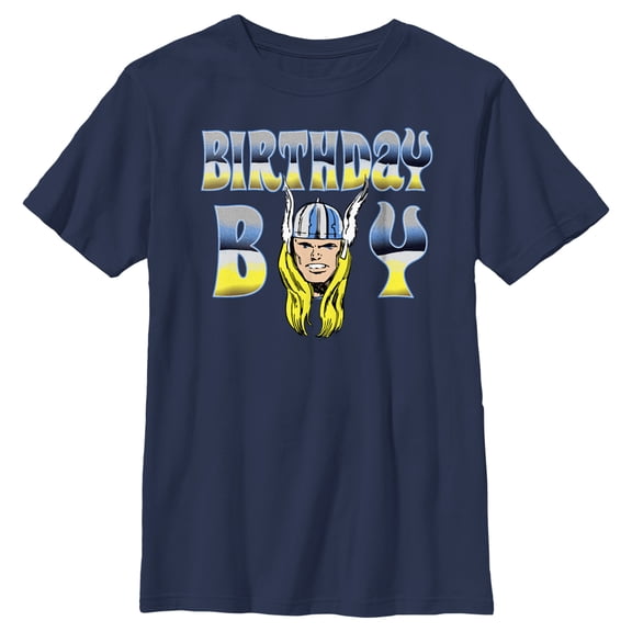 Boy's Marvel Birthday Boy Thor Graphic Tee Navy Blue Small