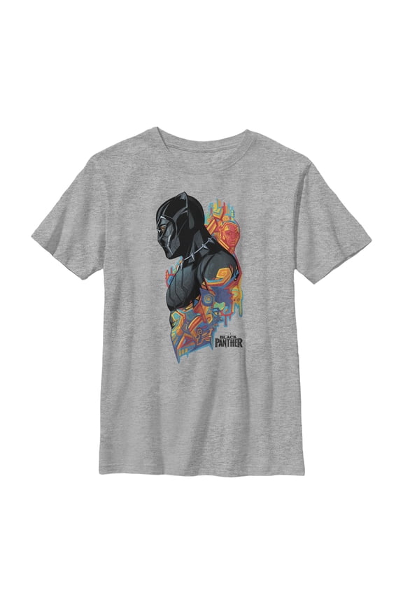 Boy's Marvel Black Panther 2018 Artistic Pattern  Graphic Tee Athletic Heather Small