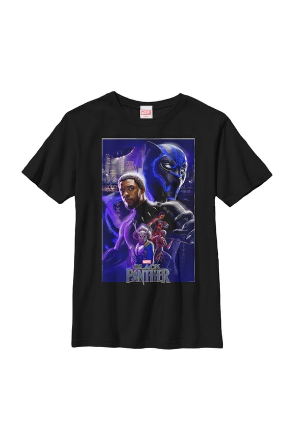 Boy's Marvel Black Panther 2018 Character Collage Graphic Tee Black Large