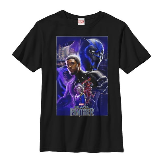 Boy's Marvel Black Panther 2018 Character Collage Graphic Tee Black X Large
