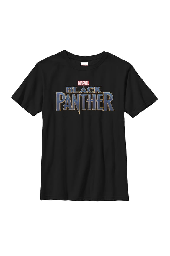 Boy's Marvel Black Panther 2018 Text Logo  Graphic Tee Black Small
