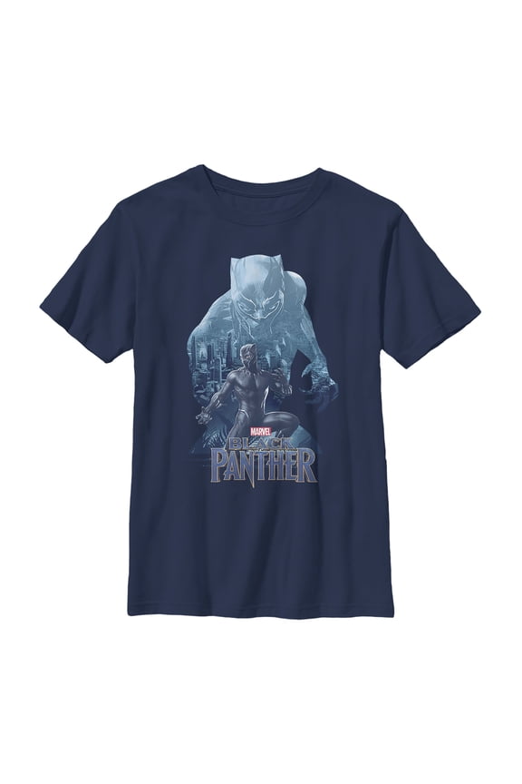 Boy's Marvel Black Panther 2018 Wakanda Silhouette Graphic Tee Navy Blue Medium