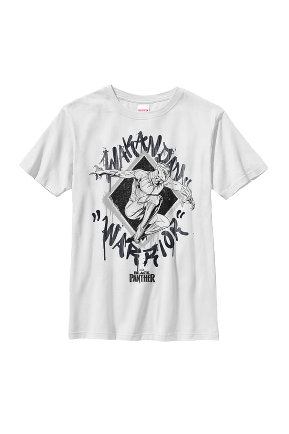 Boy's Marvel Black Panther 2018 Wakandan Warrior Graphic Tee White Large