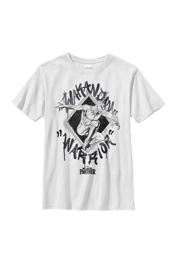 Boy's Marvel Black Panther 2018 Wakandan Warrior  Graphic Tee White Medium