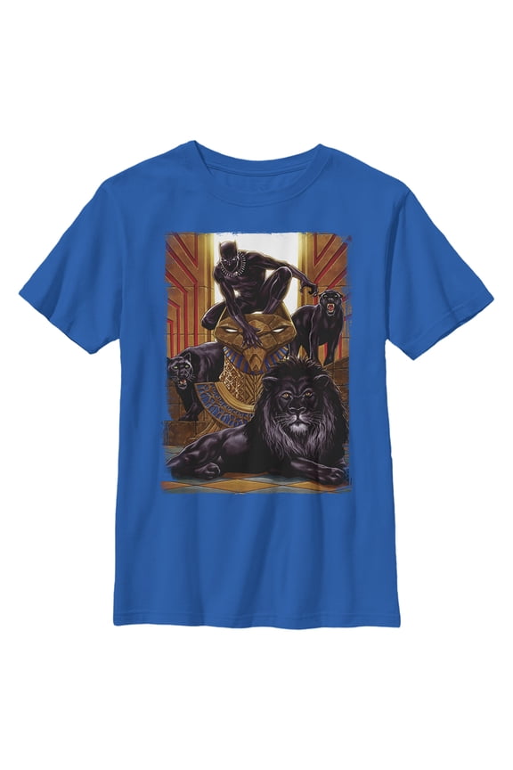 Boy's Marvel Black Panther Big Cats Poster Graphic Tee Royal Blue X Large