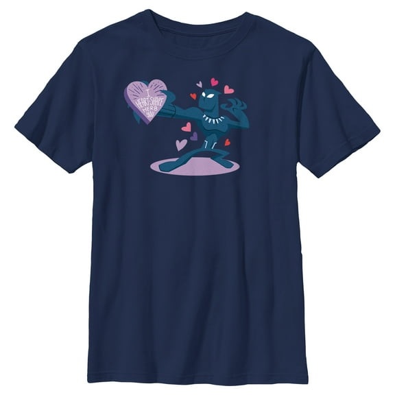 Boy's Marvel Black Panther I Heart You  Graphic Tee Navy Blue X Large