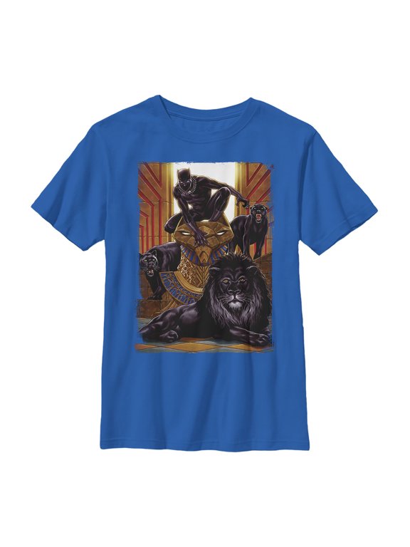 Boy's Marvel Black Panther Jungle Cats Graphic Tee Royal Blue Medium