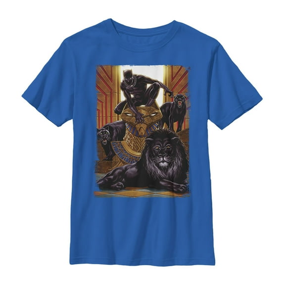 Boy's Marvel Black Panther Jungle Cats Graphic Tee Royal Blue Small