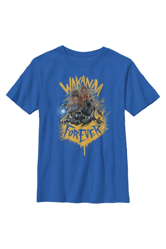Boy's Marvel Black Panther Wakanda Forever Animated Graphic Tee Royal Blue Small