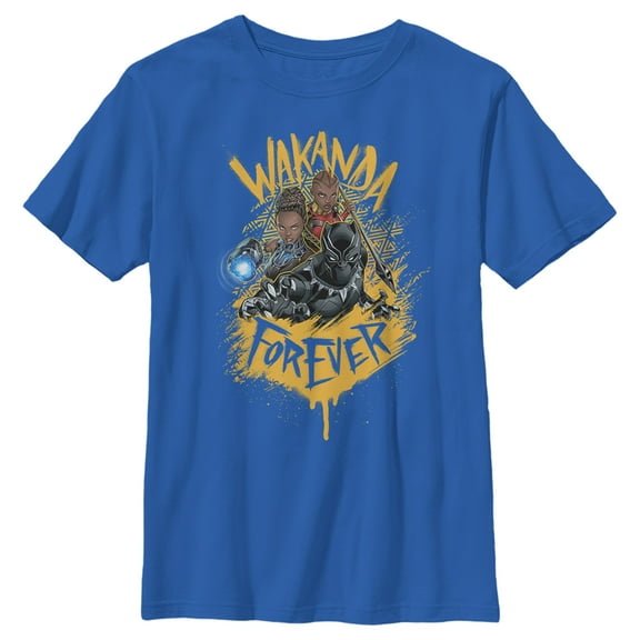 Boy's Marvel Black Panther Wakanda Forever Animated Graphic Tee Royal Blue Small