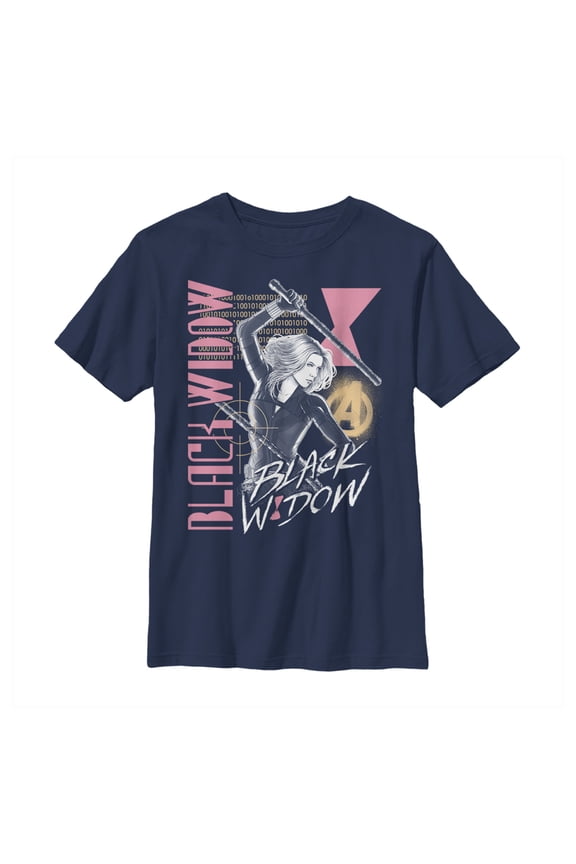 Boy's Marvel Black Widow Binary Code Graphic Tee Navy Blue Medium