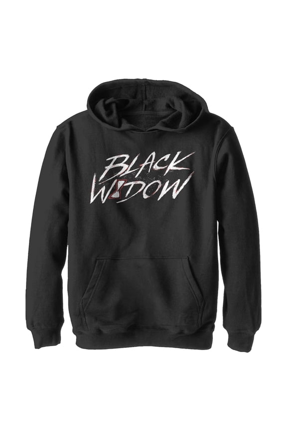 Boy's Marvel Black Widow Chalk Logo Pull Over Hoodie Black Medium
