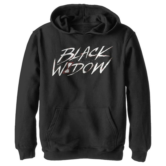 Boy's Marvel Black Widow Chalk Logo Pull Over Hoodie Black X Large