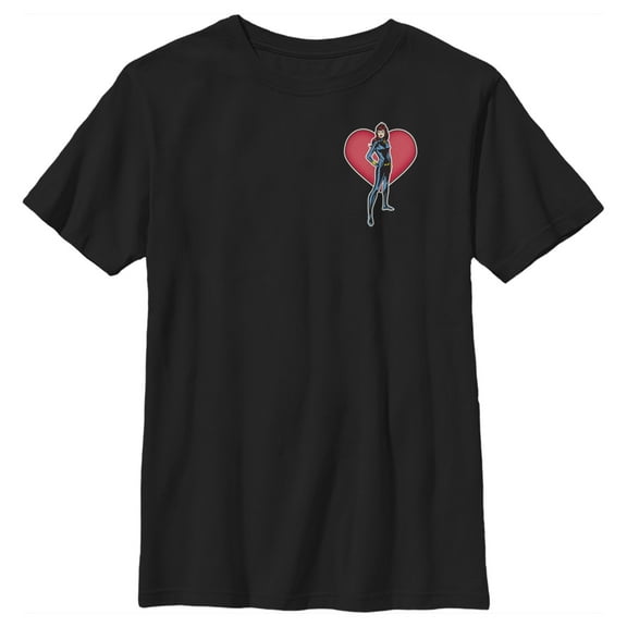 Boy's Marvel Black Widow Heart Pocket  Graphic Tee Black Large