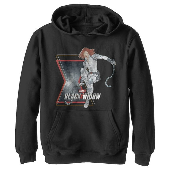 Boy's Marvel Black Widow Vintage Pose  Pull Over Hoodie Black X Large