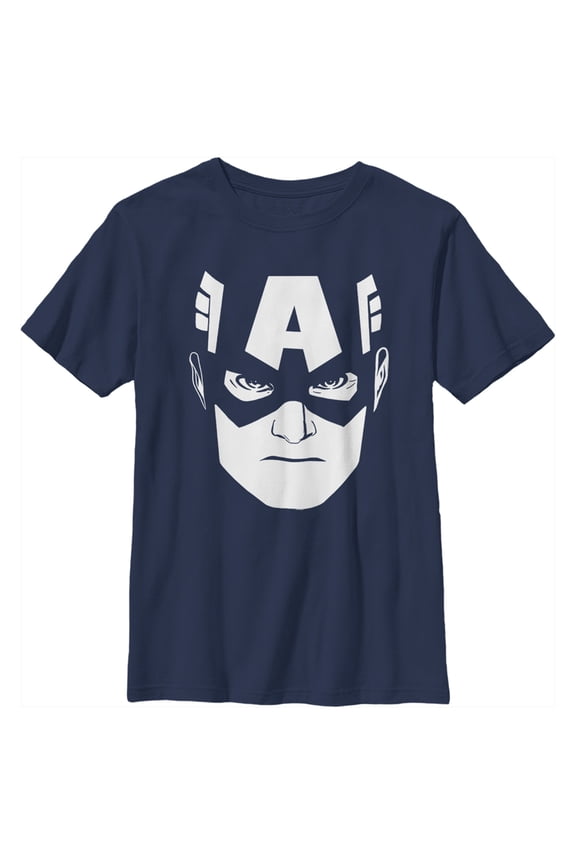 Boy's Marvel Cap Big Face Graphic Tee Navy Blue Large