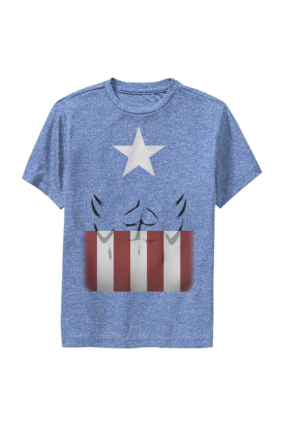 Boy's Marvel Captain America Body  Performance Graphic Tee Royal Blue Heather Medium