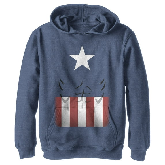 Boy's Marvel Captain America Body Pull Over Hoodie Navy Blue Heather Small