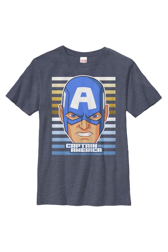 Boy's Marvel Captain America Face Graphic Tee Navy Blue Heather Large
