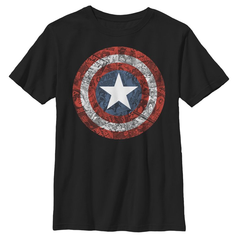 Boy's Marvel Captain America Shield Comic Print Graphic Tee Black X Large