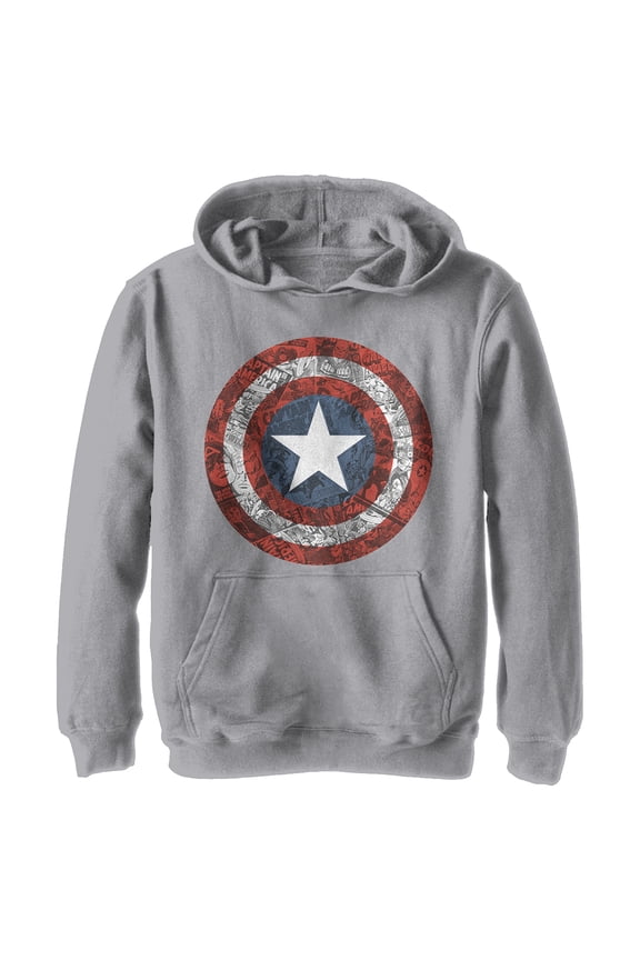 Boy's Marvel Captain America Shield Comic Print Pull Over Hoodie Athletic Heather Medium