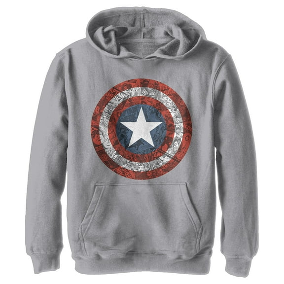 Boy's Marvel Captain America Shield Comic Print  Pull Over Hoodie Athletic Heather X Large