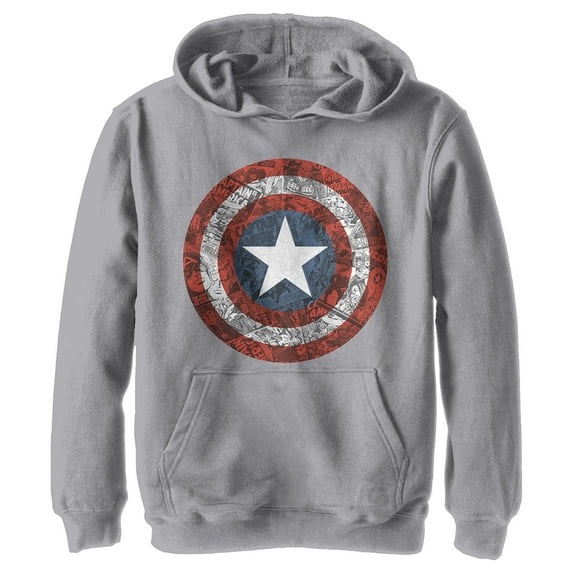 Boy's Marvel Captain America Shield Comic Print Pull Over Hoodie Athletic Heather X Large