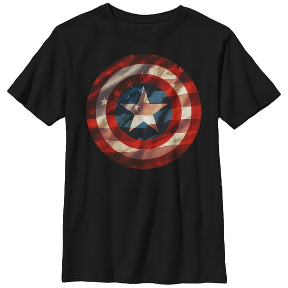 Boy's Marvel Captain America Shield Flag Graphic Tee Black Medium