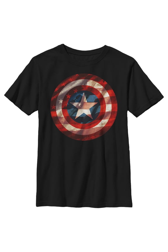 Boy's Marvel Captain America Shield Flag Graphic Tee Black Medium