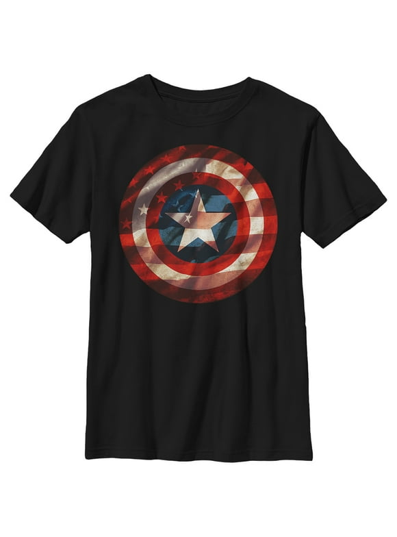 Boy's Marvel Captain America Shield Flag  Graphic Tee Black Medium