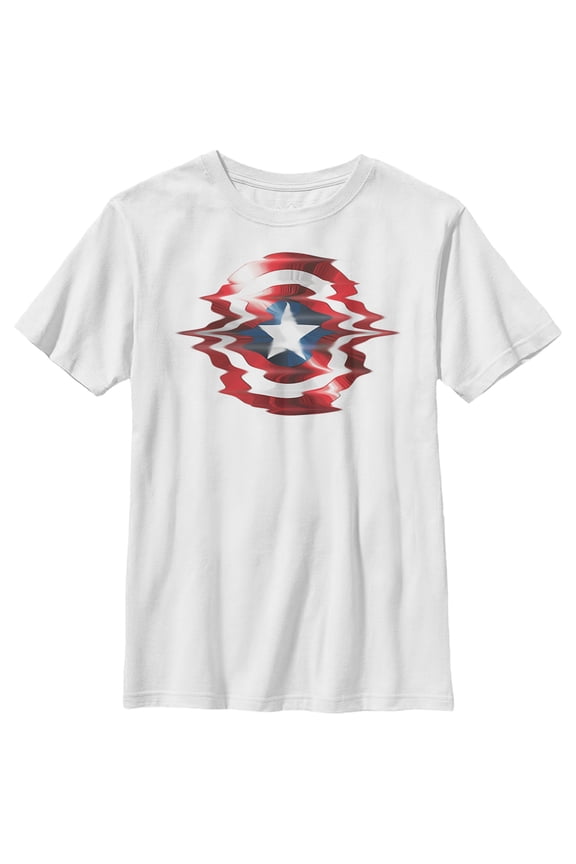 Boy's Marvel Captain America Shield Glitch Graphic Tee White Medium