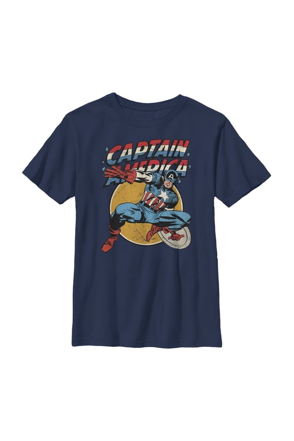 Boy's Marvel Captain America Shield  Graphic Tee Navy Blue Small