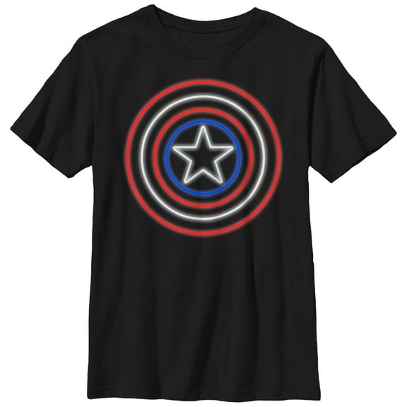 Boy's Marvel Captain America Shield Neon Light  Graphic Tee Black Large