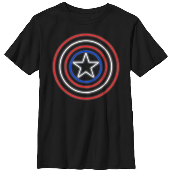Boy's Marvel Captain America Shield Neon Light Graphic Tee Black Medium