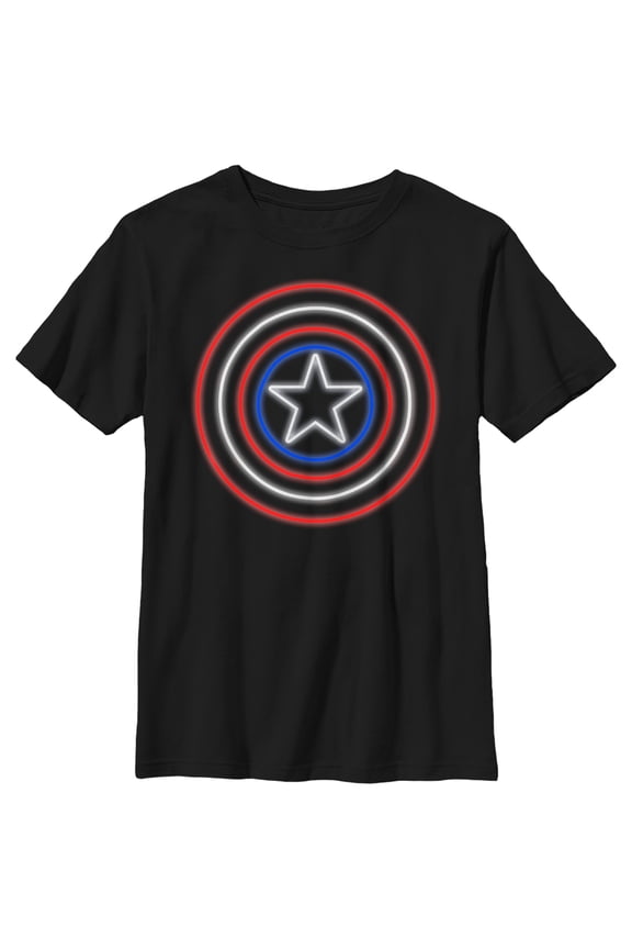 Boy's Marvel Captain America Shield Neon Light Graphic Tee Black Medium