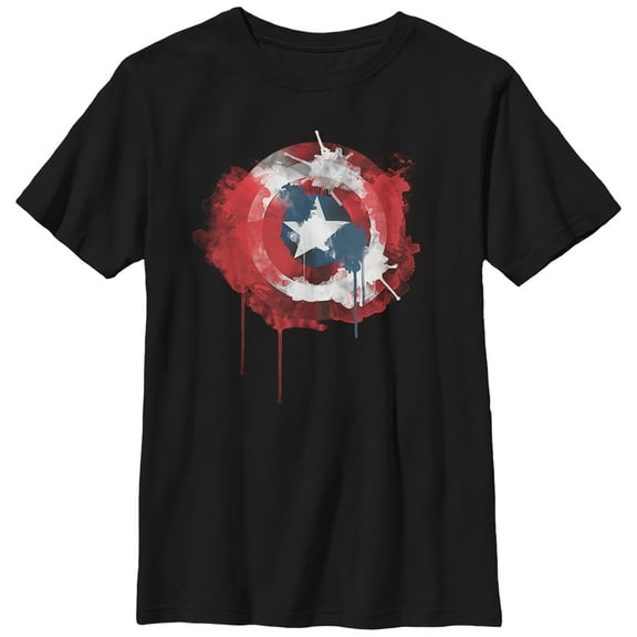 Boy's Marvel Captain America Shield Watercolor Print  Graphic Tee Black Small