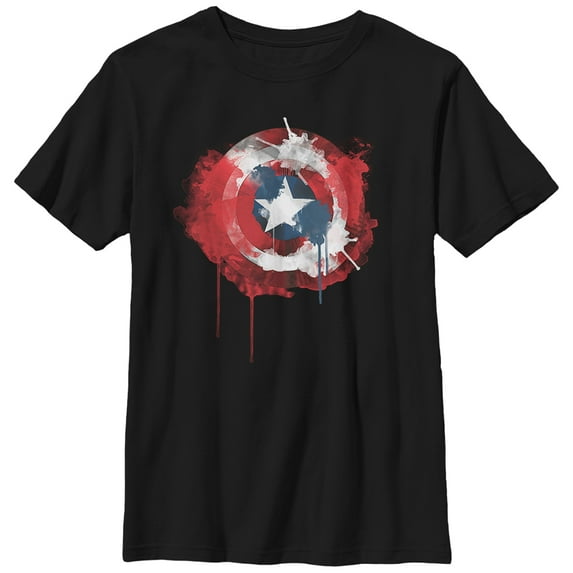 Boy's Marvel Captain America Shield Watercolor Print Graphic Tee Black X Large