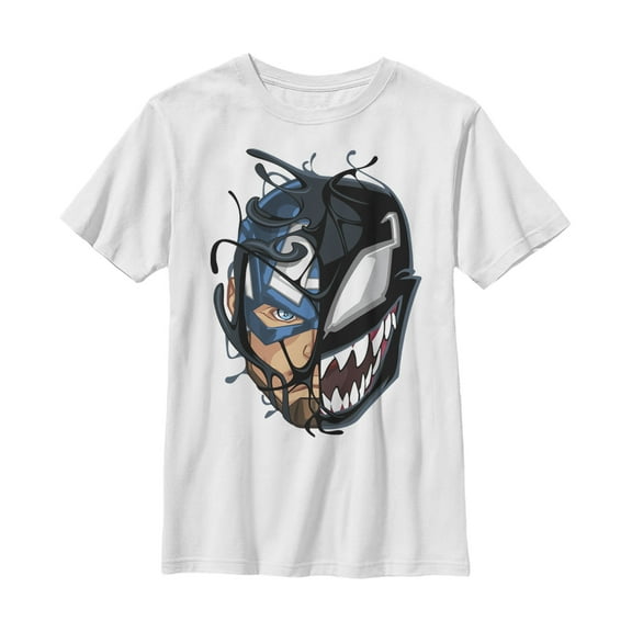 Boy's Marvel Captain America Venom Mask Symbol  Graphic Tee White Small