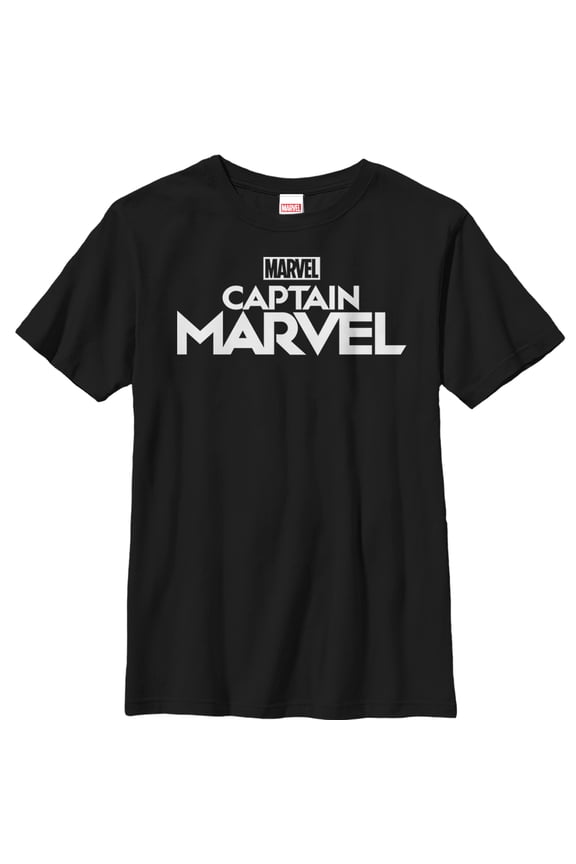 Boy's Marvel Captain Marvel Bold Logo Graphic Tee Black Small