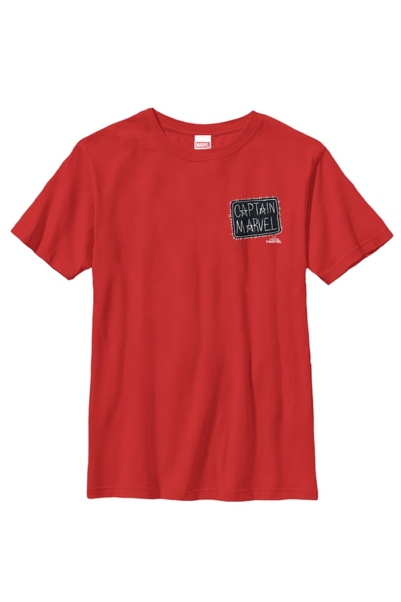 Boy's Marvel Captain Marvel Crayon Patch Logo Graphic Tee Red Large