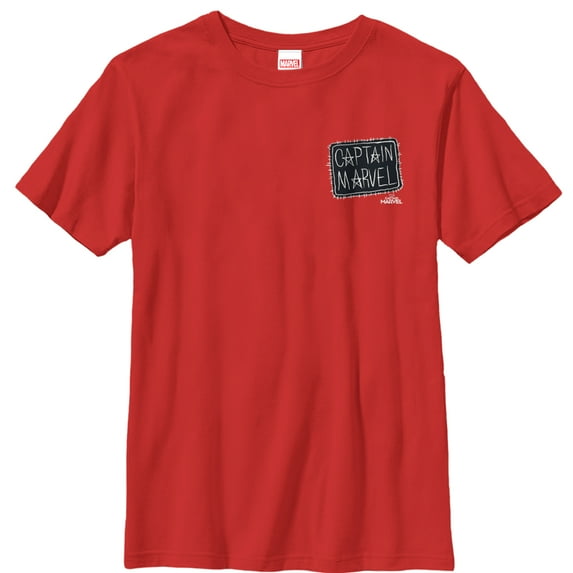 Boy's Marvel Captain Marvel Crayon Patch Logo Graphic Tee Red Small