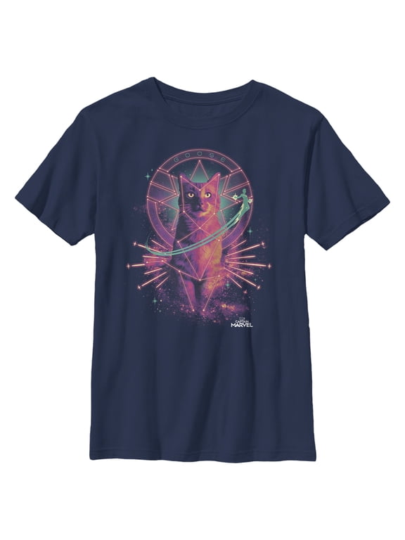 Boy's Marvel Captain Marvel Galactic Goose Cat Graphic Tee Navy Blue Medium