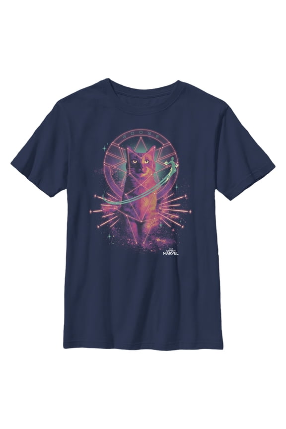 Boy's Marvel Captain Marvel Galactic Goose Cat Graphic Tee Navy Blue Small