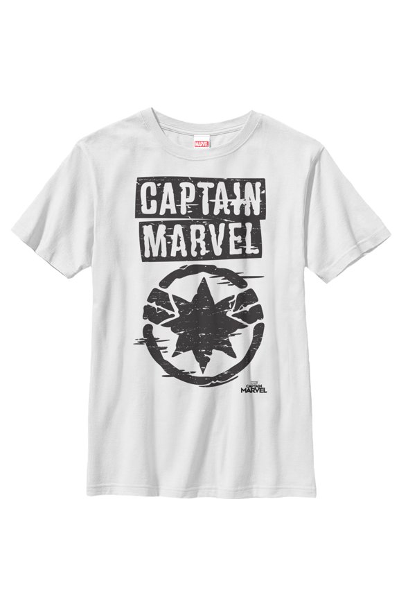 Boy's Marvel Captain Marvel Grayscale Star Symbol Graphic Tee White Large