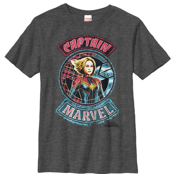 Boy's Marvel Captain Marvel Hero Patch Graphic Tee Charcoal Heather X Large