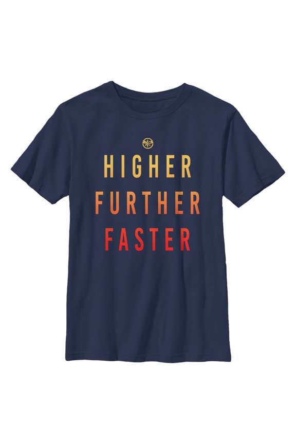Boy's Marvel Captain Marvel Higher Further Faster Graphic Tee Navy Blue Large