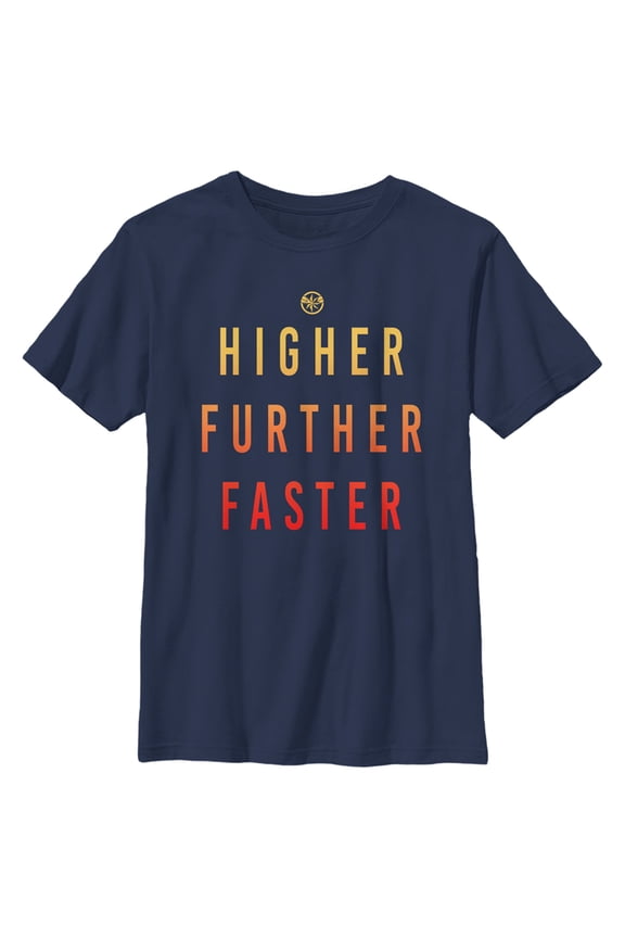 Boy's Marvel Captain Marvel Higher Further Faster Graphic Tee Navy Blue X Large