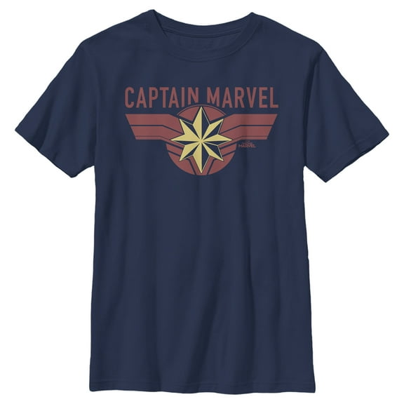 Boy's Marvel Captain Marvel Large Emblem  Graphic Tee Navy Blue Large