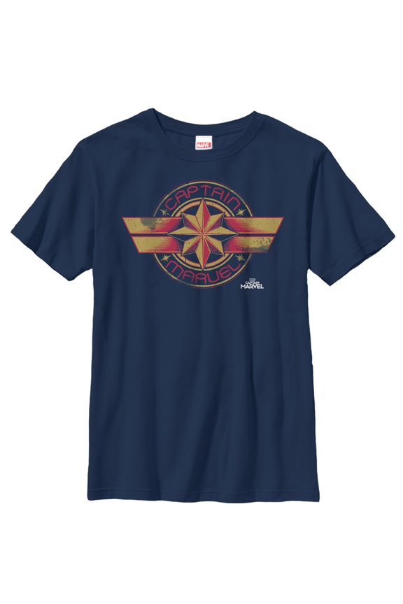 Boy's Marvel Captain Marvel Retro Star Emblem  Graphic Tee Navy Blue Medium